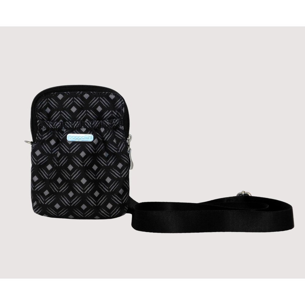 Baggallini Small Crossbody Organizer Black Gray Zipper Pockets Adj. Strap Travel